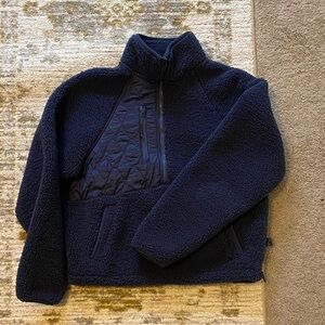 JoyLab Navy Sherpa Cropped Pull Over
